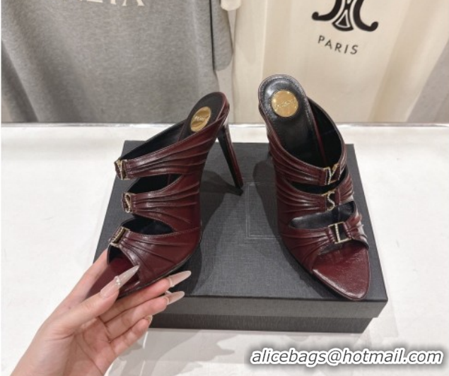 Low Price Saint Laurent Emilie Heel Slides Sandal 10cm in Oil Leather Burgundy 2026 SL022401