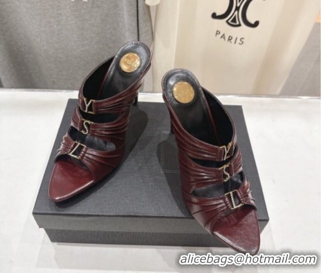 Low Price Saint Laurent Emilie Heel Slides Sandal 10cm in Oil Leather Burgundy 2026 SL022401