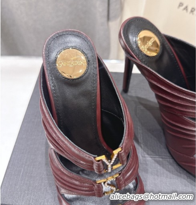 Low Price Saint Laurent Emilie Heel Slides Sandal 10cm in Oil Leather Burgundy 2026 SL022401