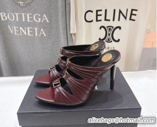 Low Price Saint Laurent Emilie Heel Slides Sandal 10cm in Oil Leather Burgundy 2026 SL022401