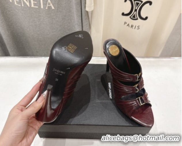 Low Price Saint Laurent Emilie Heel Slides Sandal 10cm in Oil Leather Burgundy 2026 SL022401