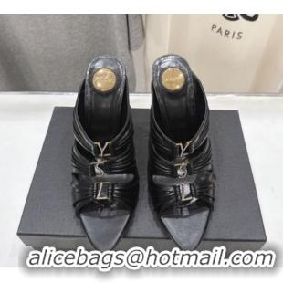 Popular Style Saint Laurent Emilie Heel Slides Sandal 10cm in Oil Leather Black 2026 SL022401