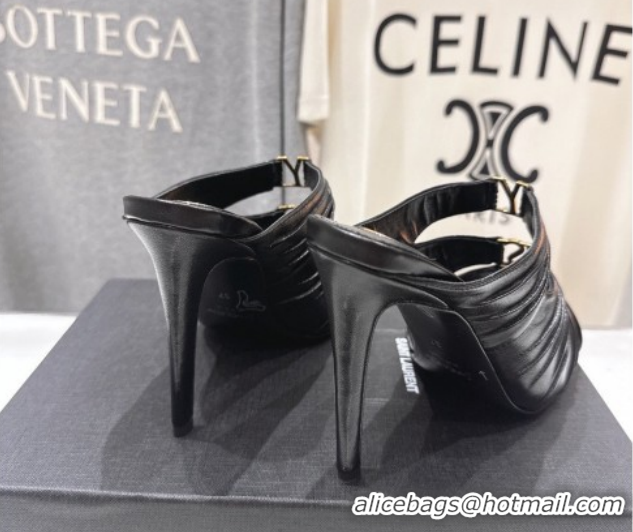 Popular Style Saint Laurent Emilie Heel Slides Sandal 10cm in Oil Leather Black 2026 SL022401