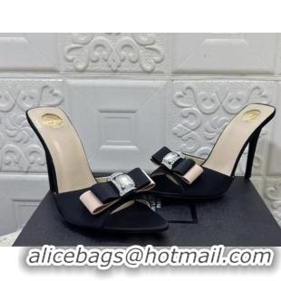 Most Popular Saint Laurent Satin Heel Slides Sandal 10.5cm with Bow Black 2026 SL022402