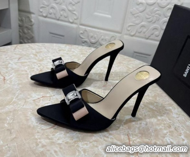 Most Popular Saint Laurent Satin Heel Slides Sandal 10.5cm with Bow Black 2026 SL022402