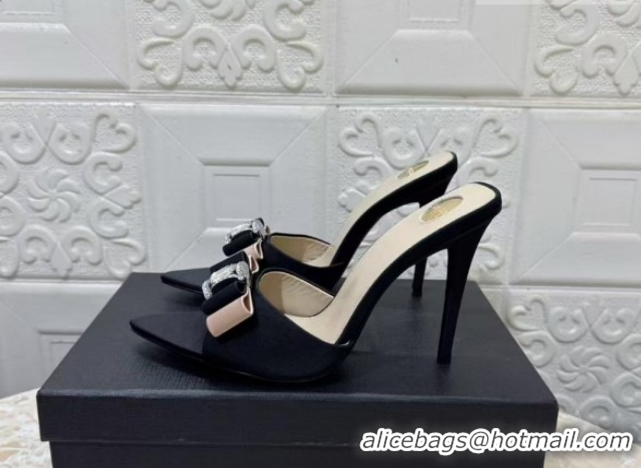 Most Popular Saint Laurent Satin Heel Slides Sandal 10.5cm with Bow Black 2026 SL022402