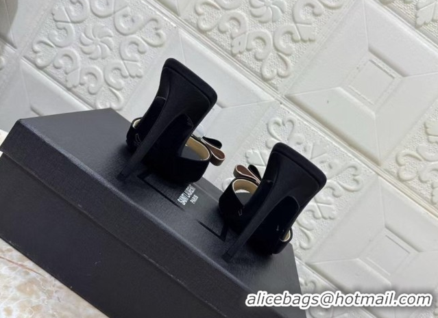 Most Popular Saint Laurent Satin Heel Slides Sandal 10.5cm with Bow Black 2026 SL022402