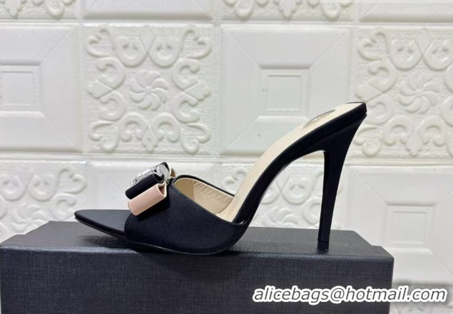 Most Popular Saint Laurent Satin Heel Slides Sandal 10.5cm with Bow Black 2026 SL022402