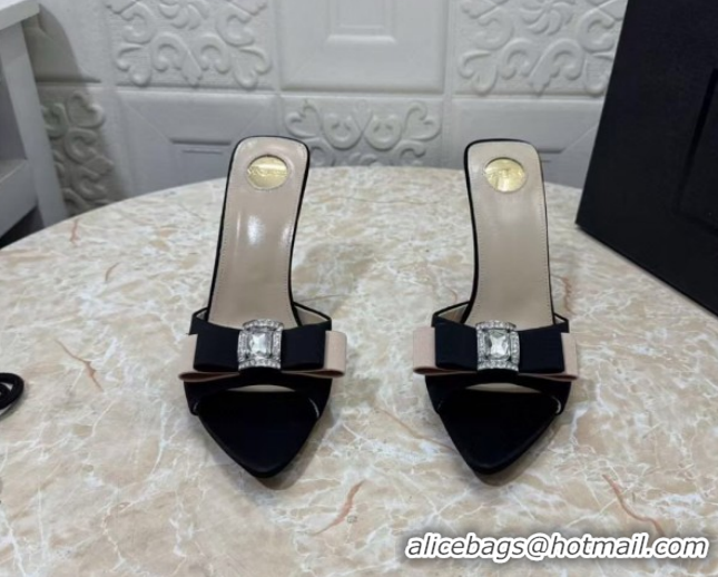Most Popular Saint Laurent Satin Heel Slides Sandal 10.5cm with Bow Black 2026 SL022402