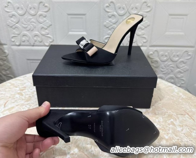 Most Popular Saint Laurent Satin Heel Slides Sandal 10.5cm with Bow Black 2026 SL022402