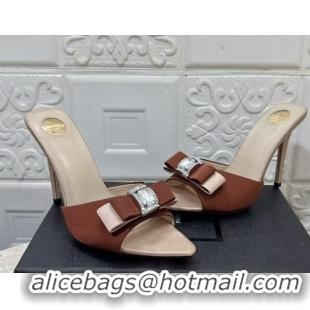 Best Product Saint Laurent Satin Heel Slides Sandal 10.5cm with Bow Brown 2026 SL022402