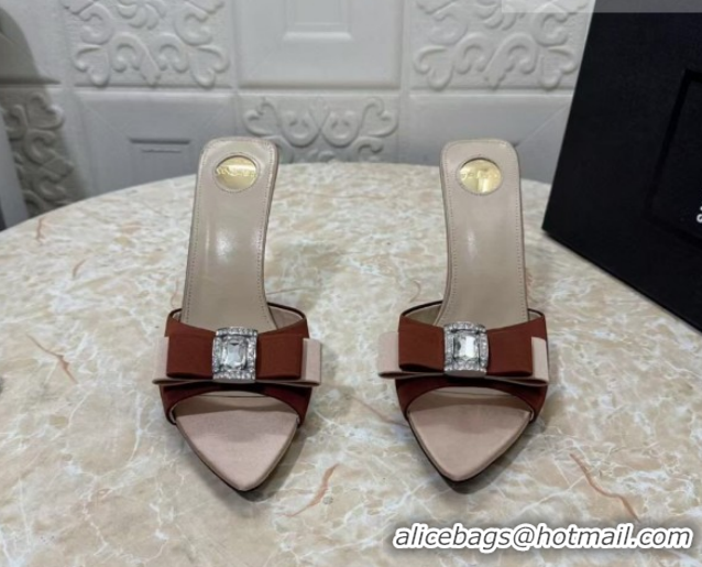 Best Product Saint Laurent Satin Heel Slides Sandal 10.5cm with Bow Brown 2026 SL022402