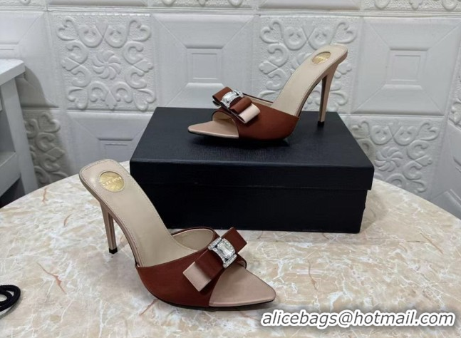 Best Product Saint Laurent Satin Heel Slides Sandal 10.5cm with Bow Brown 2026 SL022402