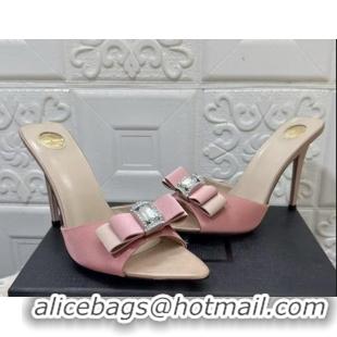 Best Price Saint Laurent Satin Heel Slides Sandal 10.5cm with Bow Pink 2026 SL022402