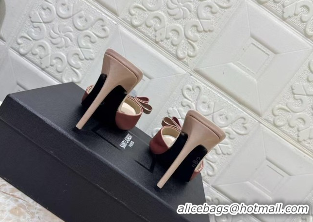 Best Price Saint Laurent Satin Heel Slides Sandal 10.5cm with Bow Pink 2026 SL022402