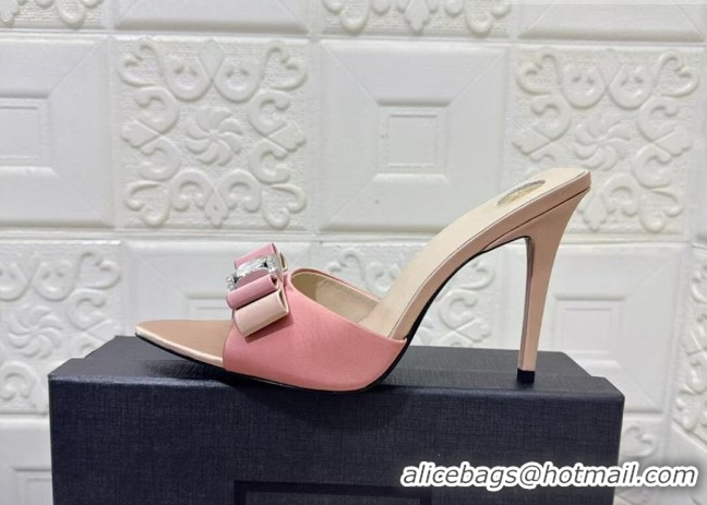 Best Price Saint Laurent Satin Heel Slides Sandal 10.5cm with Bow Pink 2026 SL022402