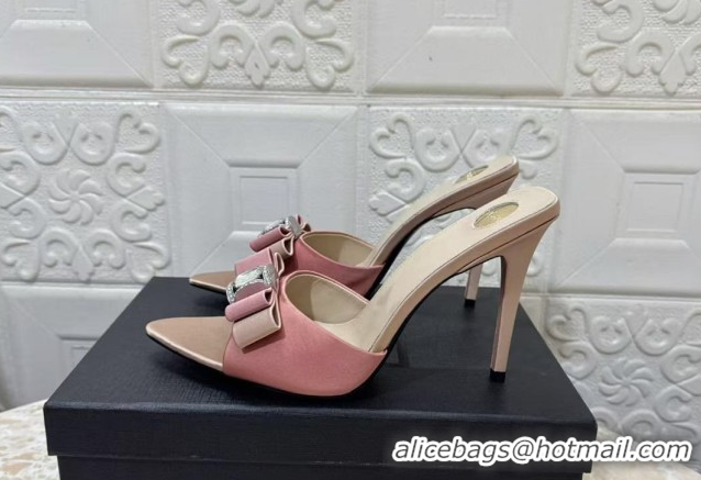 Best Price Saint Laurent Satin Heel Slides Sandal 10.5cm with Bow Pink 2026 SL022402