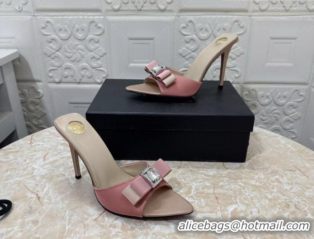 Best Price Saint Laurent Satin Heel Slides Sandal 10.5cm with Bow Pink 2026 SL022402
