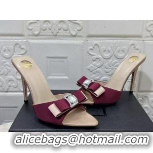 Pretty Style Saint Laurent Satin Heel Slides Sandal 10.5cm with Bow Burgundy 2026 SL022402