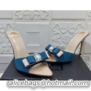Top Grade Saint Laurent Satin Heel Slides Sandal 10.5cm with Bow Blue 2026 SL022402