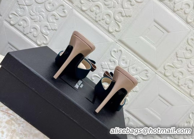 Top Grade Saint Laurent Satin Heel Slides Sandal 10.5cm with Bow Blue 2026 SL022402