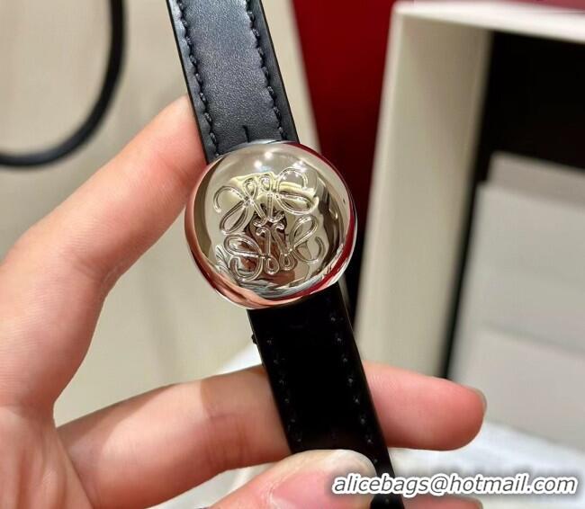 Inexpensive Loewe Pebble Belt 1.5cm in Smooth Leather LW091201 Black/Silver 2025