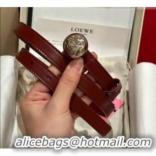 Grade Discount Loewe Pebble Belt 1.5cm in Smooth Leather LW091201 Burgundy/Silver 2025
