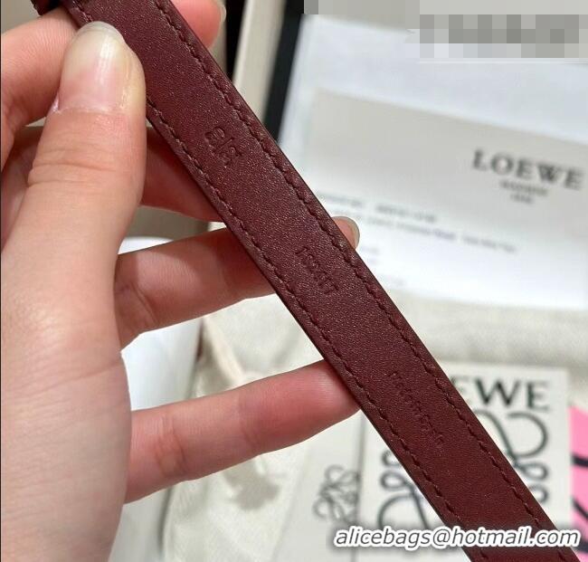 Grade Discount Loewe Pebble Belt 1.5cm in Smooth Leather LW091201 Burgundy/Silver 2025