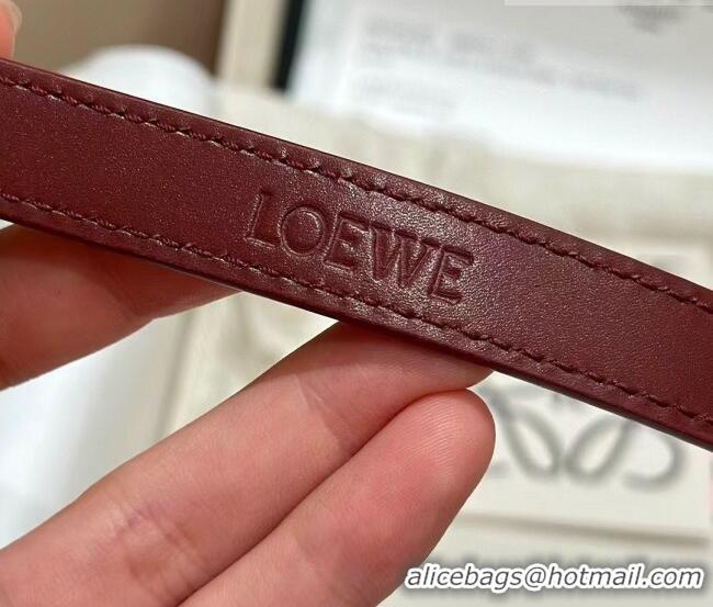 Grade Discount Loewe Pebble Belt 1.5cm in Smooth Leather LW091201 Burgundy/Silver 2025