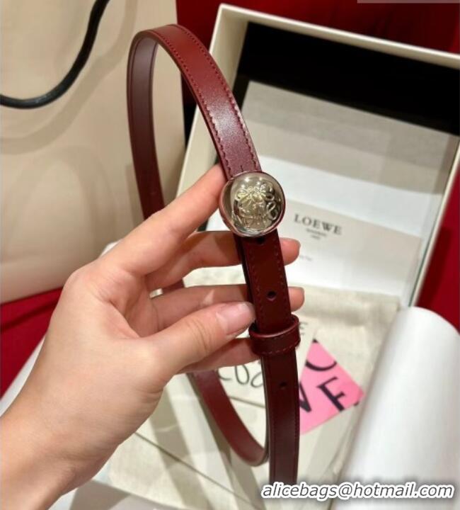 Grade Discount Loewe Pebble Belt 1.5cm in Smooth Leather LW091201 Burgundy/Silver 2025