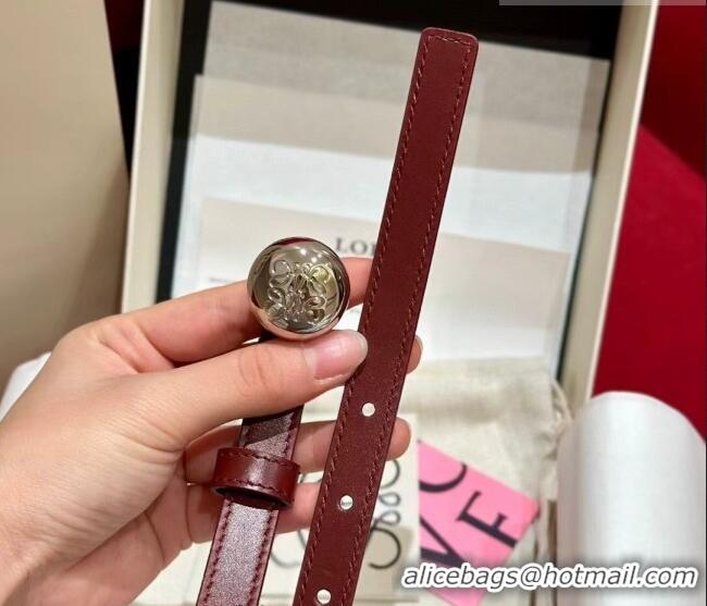 Grade Discount Loewe Pebble Belt 1.5cm in Smooth Leather LW091201 Burgundy/Silver 2025