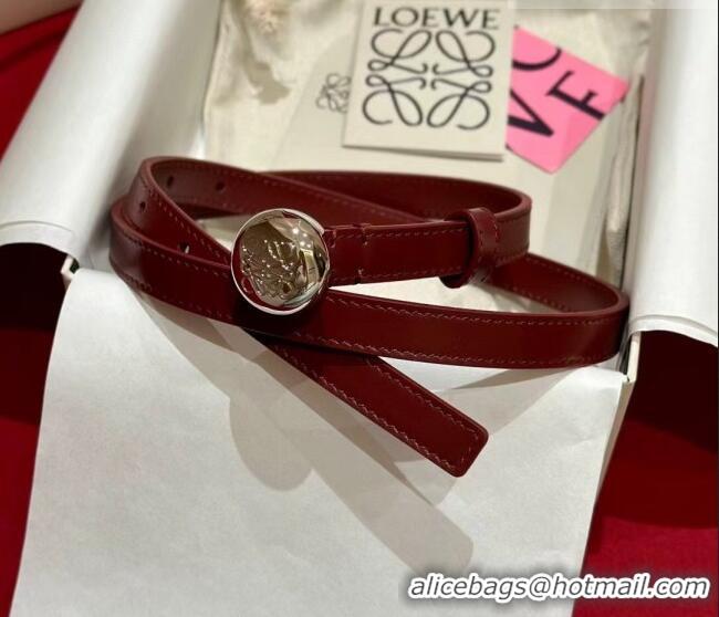 Grade Discount Loewe Pebble Belt 1.5cm in Smooth Leather LW091201 Burgundy/Silver 2025