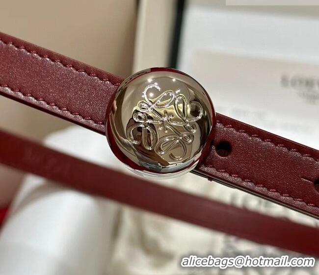 Grade Discount Loewe Pebble Belt 1.5cm in Smooth Leather LW091201 Burgundy/Silver 2025