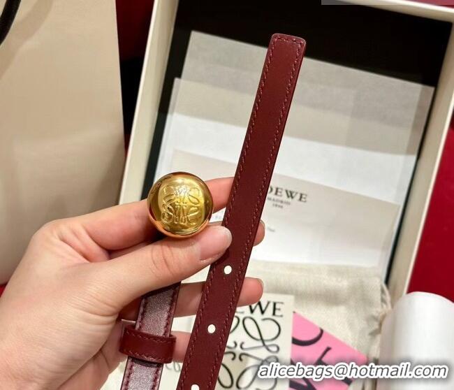 Luxury Cheap Loewe Pebble Belt 1.5cm in Smooth Leather LW091201 Burgundy/Gold 2025