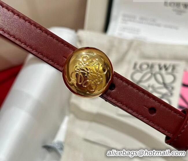 Luxury Cheap Loewe Pebble Belt 1.5cm in Smooth Leather LW091201 Burgundy/Gold 2025