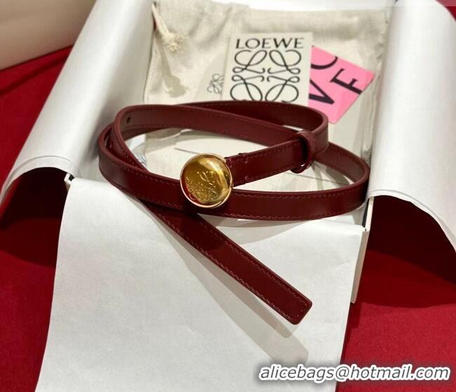 Luxury Cheap Loewe Pebble Belt 1.5cm in Smooth Leather LW091201 Burgundy/Gold 2025