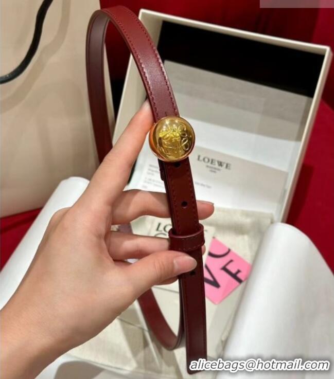 Luxury Cheap Loewe Pebble Belt 1.5cm in Smooth Leather LW091201 Burgundy/Gold 2025