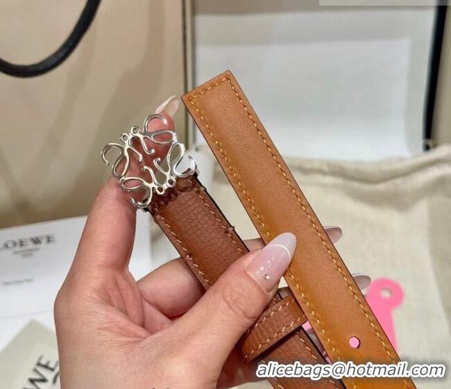 Buy Fashionable Loewe Anagram Anchor Belt 2cm in Stone Embossed Leather LW091202 Brown/Silver 2025