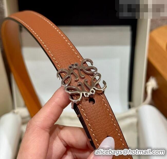 Buy Fashionable Loewe Anagram Anchor Belt 2cm in Stone Embossed Leather LW091202 Brown/Silver 2025
