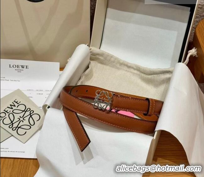 Buy Fashionable Loewe Anagram Anchor Belt 2cm in Stone Embossed Leather LW091202 Brown/Silver 2025