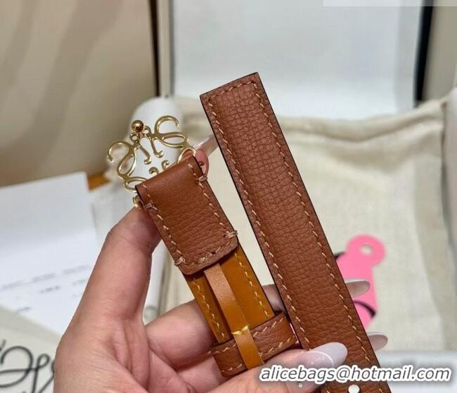 Best Price Loewe Anagram Anchor Belt 2cm in Stone Embossed Leather LW091202 Brown/Gold 2025