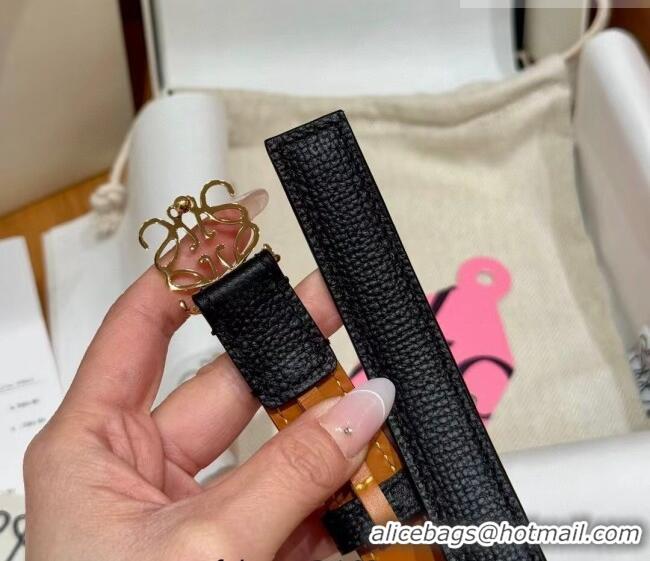 Super Quality Loewe Anagram Anchor Belt 2cm in Stone Embossed Leather LW091202 Black/Gold 2025