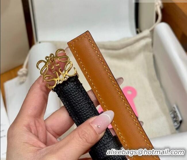 Super Quality Loewe Anagram Anchor Belt 2cm in Stone Embossed Leather LW091202 Black/Gold 2025