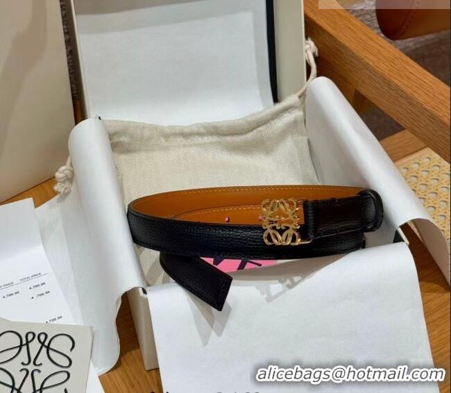 Super Quality Loewe Anagram Anchor Belt 2cm in Stone Embossed Leather LW091202 Black/Gold 2025