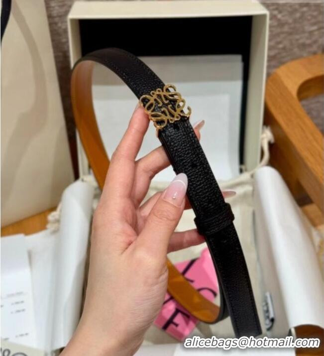 Super Quality Loewe Anagram Anchor Belt 2cm in Stone Embossed Leather LW091202 Black/Gold 2025