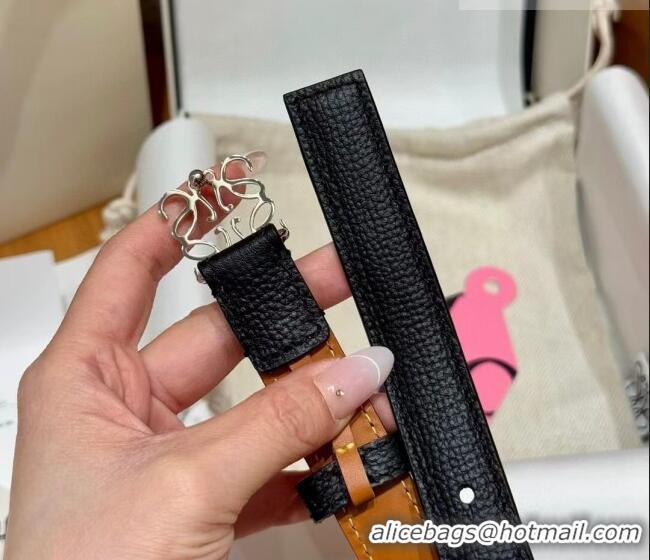 Low Cost Loewe Anagram Anchor Belt 2cm in Stone Embossed Leather LW091202 Black/Silver 2025