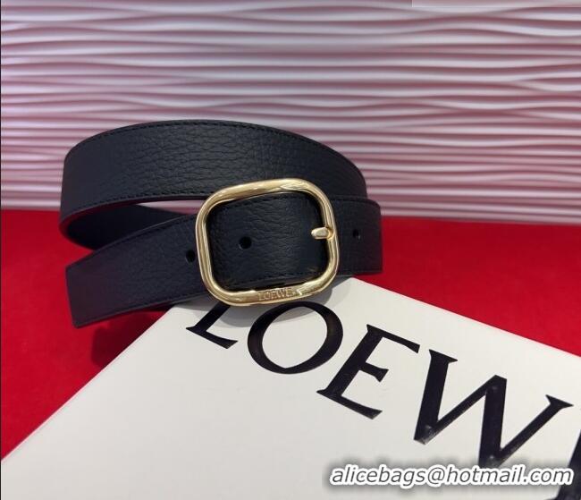 Top Quality Loewe Grained Calfskin Belt 3.2cm with Square Buckle LW091203 Black/Gold 2025
