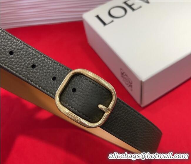 Top Quality Loewe Grained Calfskin Belt 3.2cm with Square Buckle LW091203 Black/Gold 2025