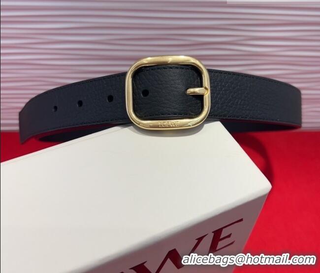 Top Quality Loewe Grained Calfskin Belt 3.2cm with Square Buckle LW091203 Black/Gold 2025