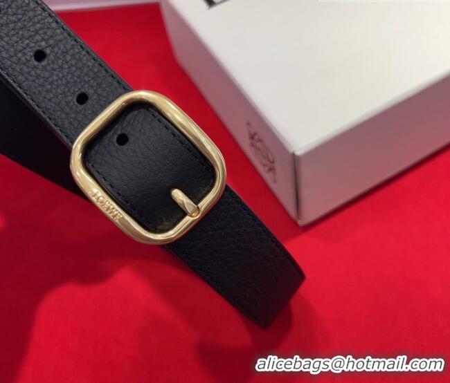 Top Quality Loewe Grained Calfskin Belt 3.2cm with Square Buckle LW091203 Black/Gold 2025